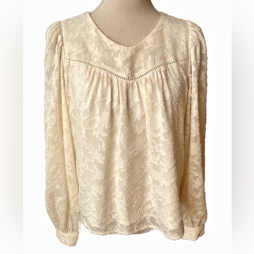 SCOTCH & SODA Cream Burnout Floral Lace Sheer Blouse Smocked XS